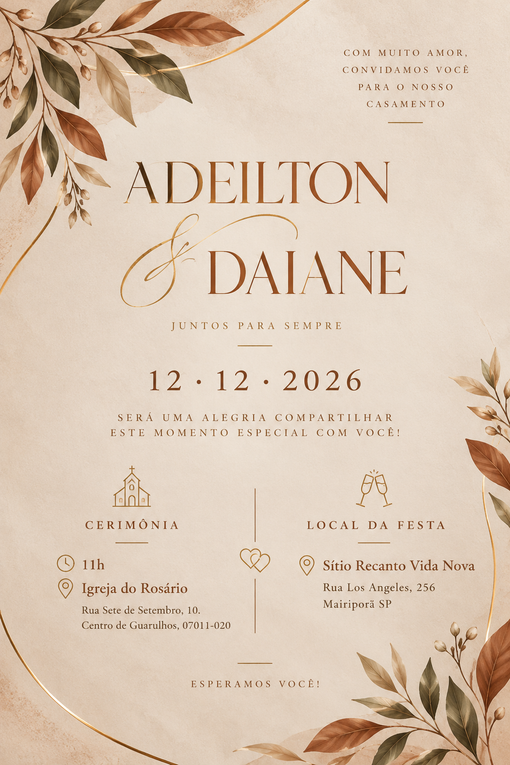 Convite de casamento de Adeilton e Daiane